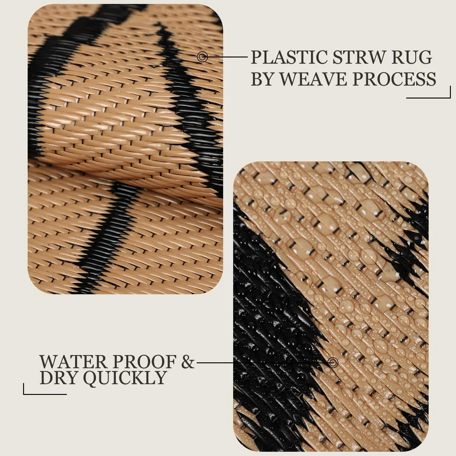 famibay Tropical Waterproof Outdoor Rug 6x9, Reversible All Weather Outdoor Plastic Straw Rug, Portable Lightweight Deck Carpet Outside Camping Rug RV Mat (Black/Tan)