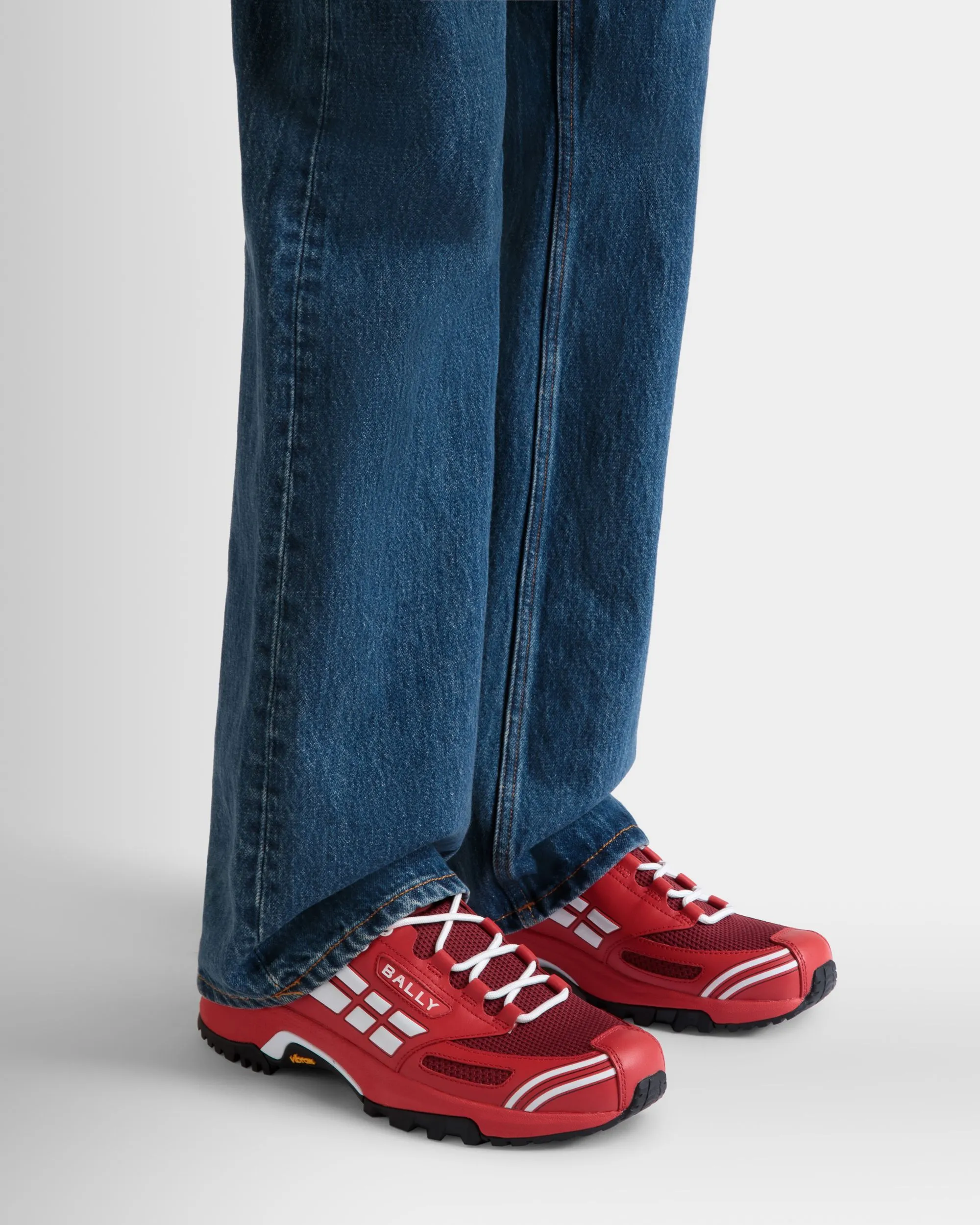 Faster Sneaker in Red Leather and Knit