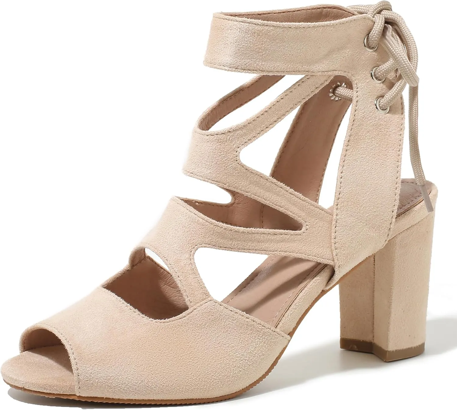 fereshte Womens Gladiator Sandals Strappy Lace Up Hollow Out Chunky High Heels