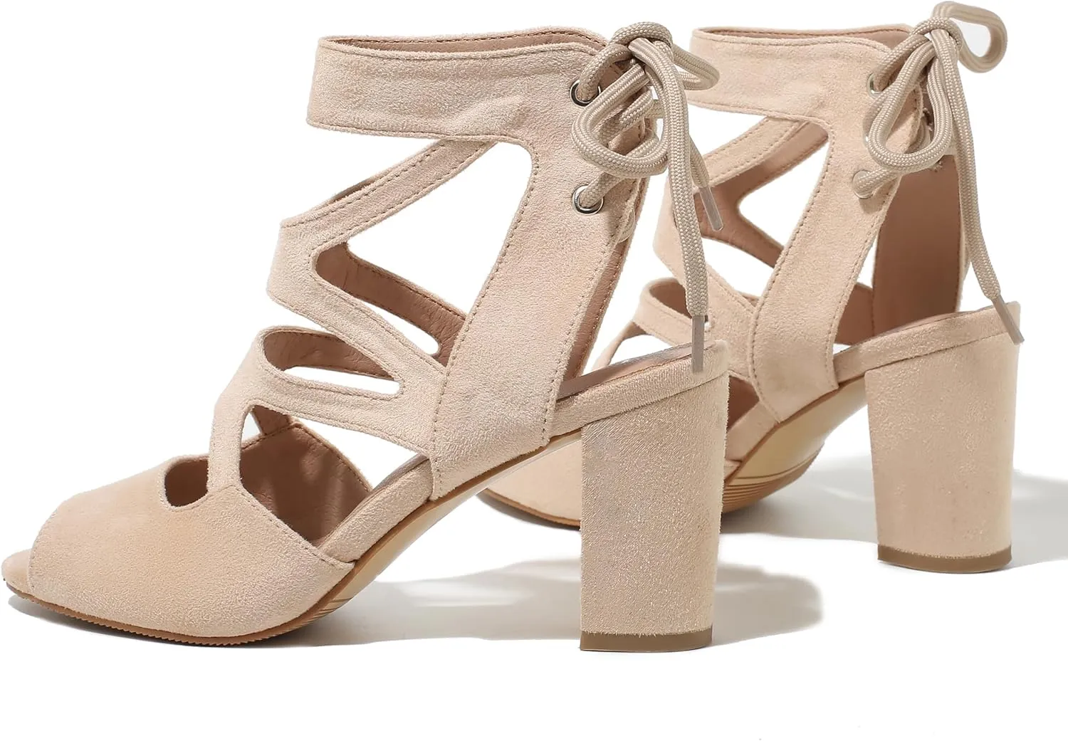 fereshte Womens Gladiator Sandals Strappy Lace Up Hollow Out Chunky High Heels
