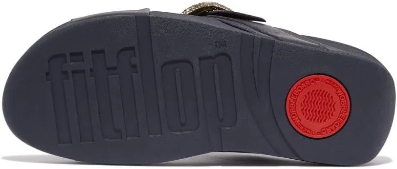 FitFlop Women's Lulu Crystal-Buckle Leather Cross Slides Wedge Sandal
