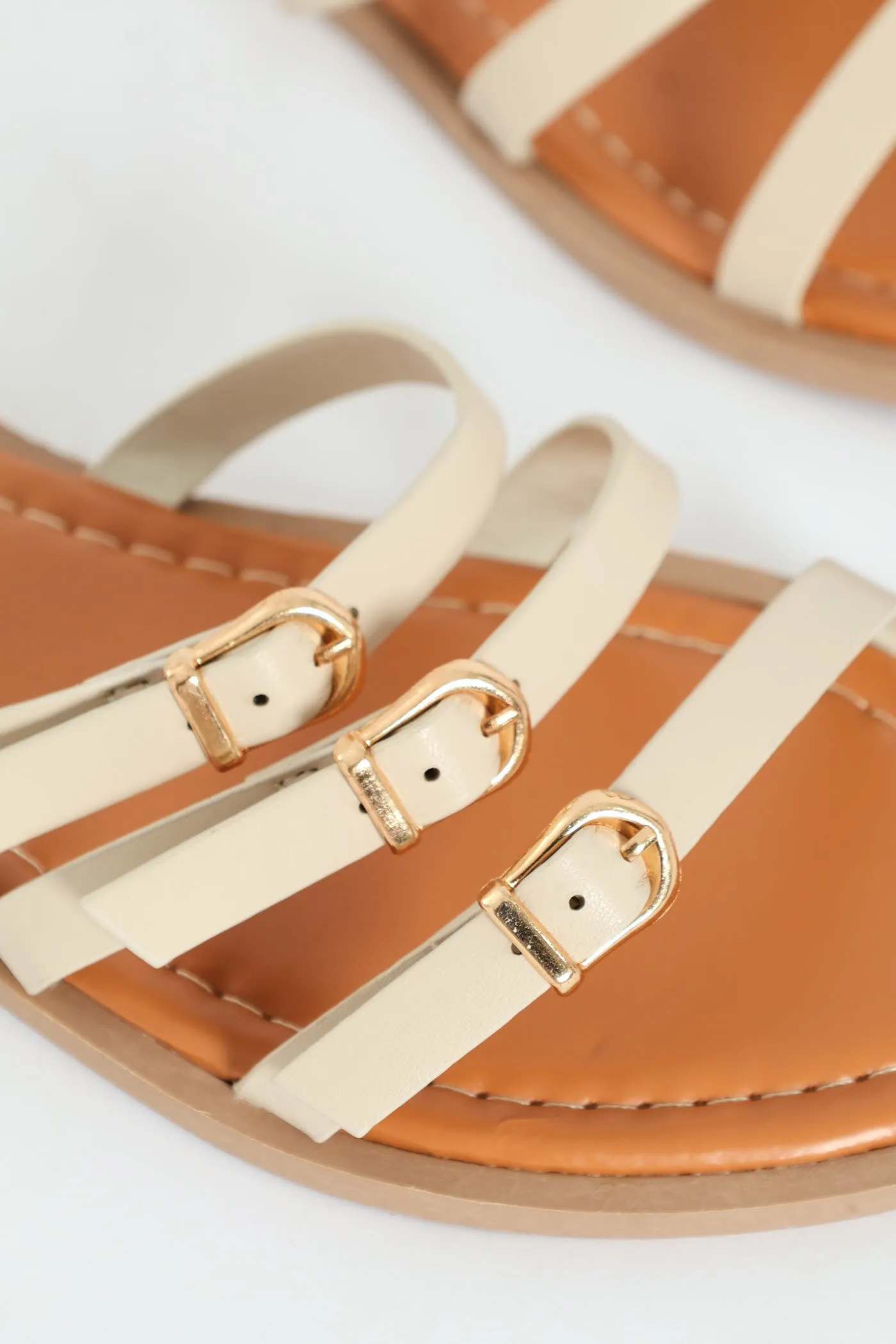 Flat Multistrap Buckle Mule Sandal  - White