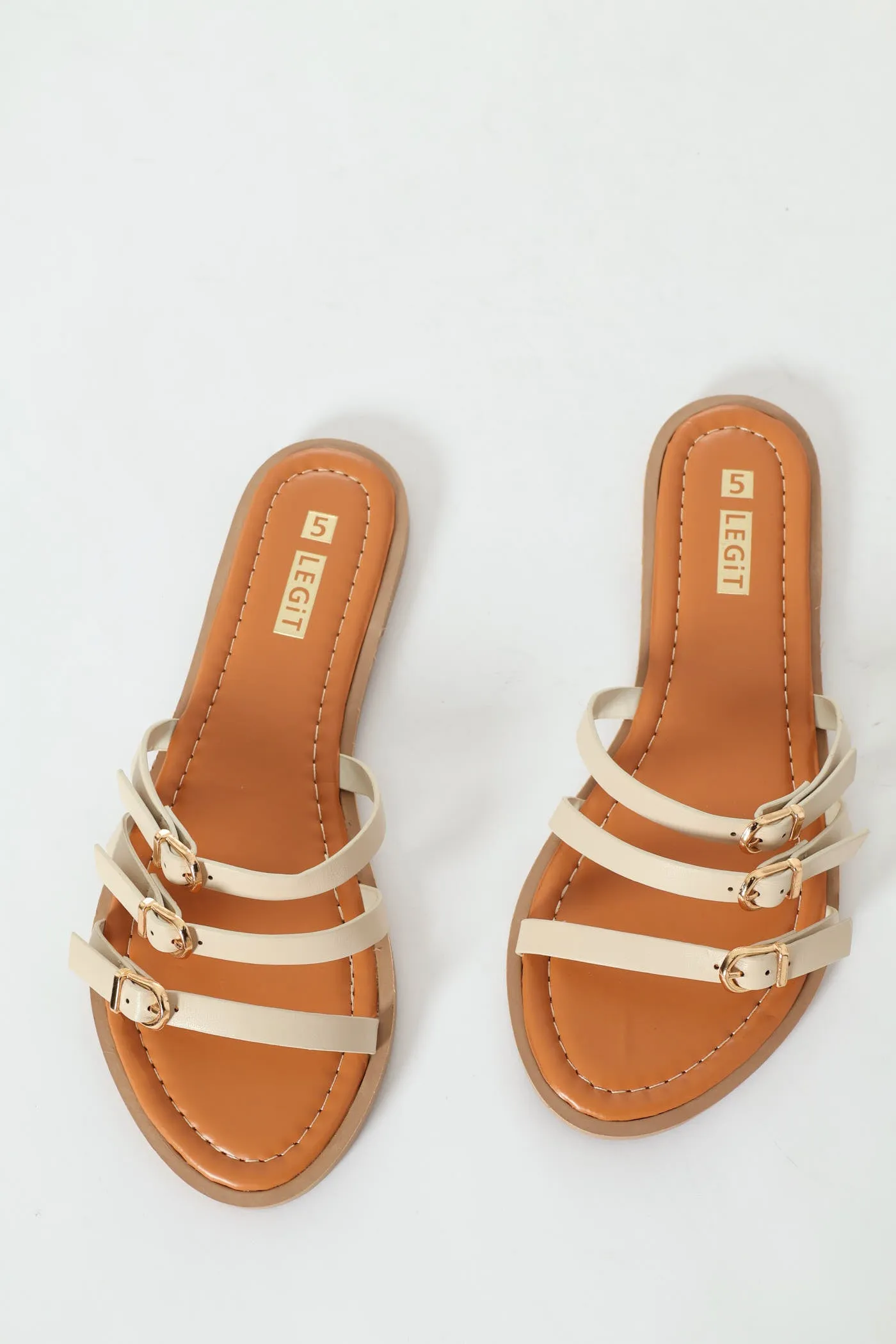 Flat Multistrap Buckle Mule Sandal  - White