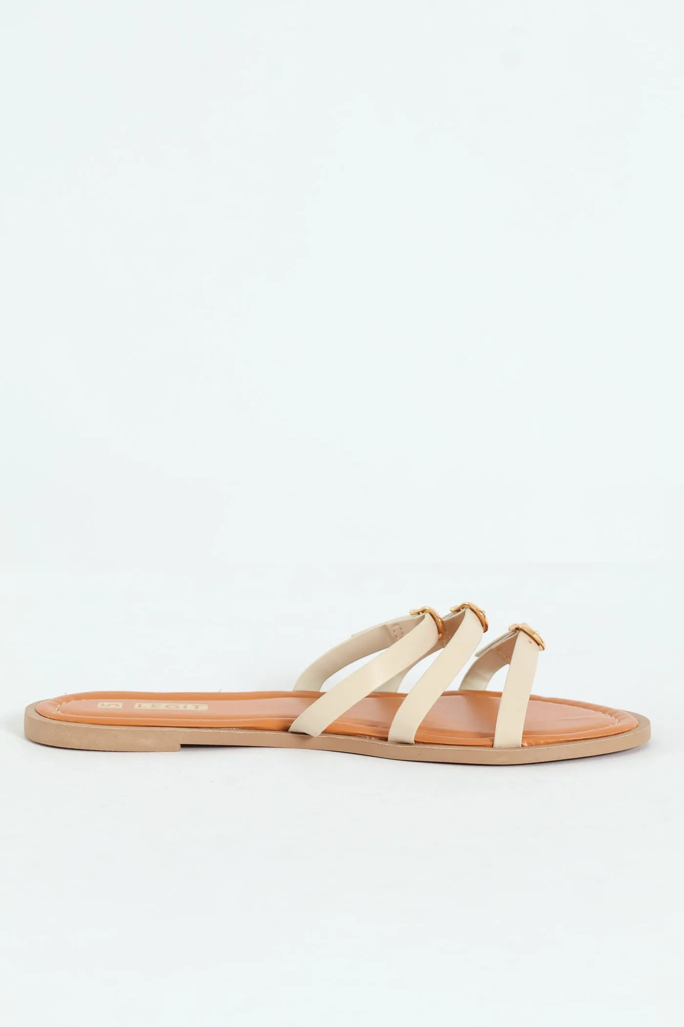 Flat Multistrap Buckle Mule Sandal  - White