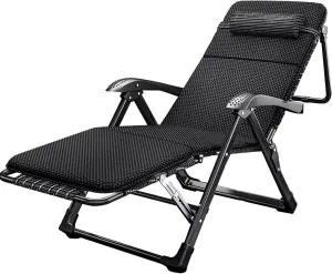Folding Recliner Chair with Footrest, Lightweight Portable Adjustable Garden for Indoor Outdoor Reclining Camping Chairs Beach Chair Deck Chairs, Black