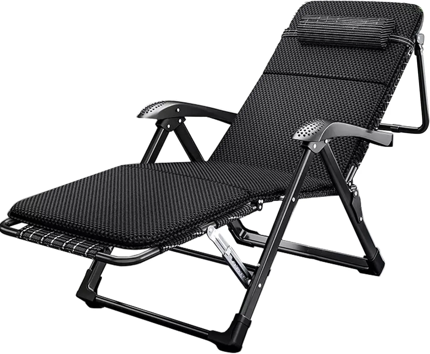Folding Recliner Chair with Footrest, Lightweight Portable Adjustable Garden for Indoor Outdoor Reclining Camping Chairs Beach Chair Deck Chairs, Black