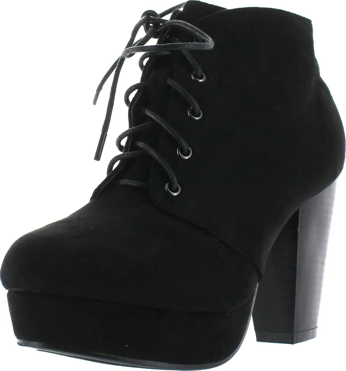 Forever Link Women's Comfort Chunky Heel Lace Up Ankle Booties