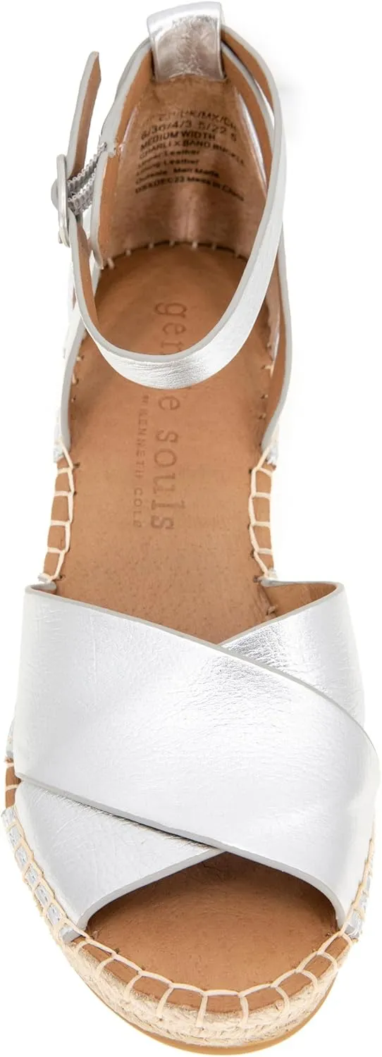 Gentle Souls by Kenneth Cole Women's Charli X Band Buckle Heeled Sandal Espadrille Wedge