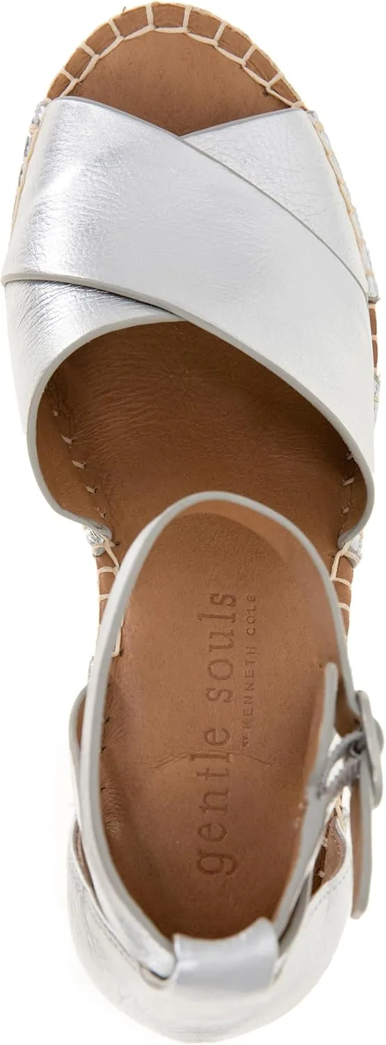 Gentle Souls by Kenneth Cole Women's Charli X Band Buckle Heeled Sandal Espadrille Wedge