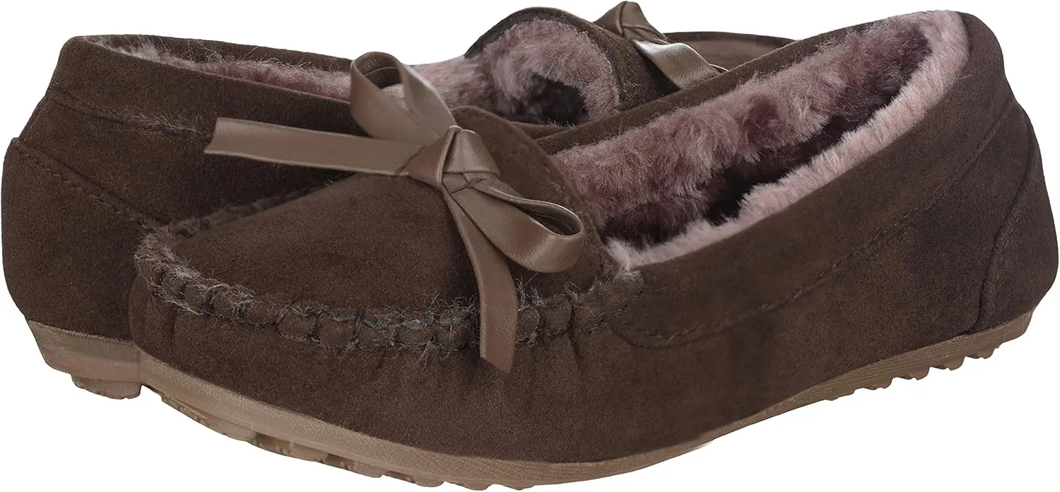 Girls Kids Moccasin Slippers Vegan Leather Suede Moccasin Loafer Fur Shoes