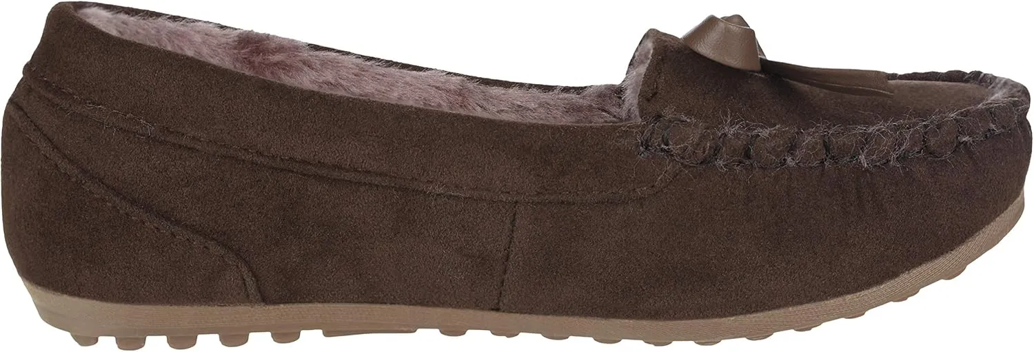Girls Kids Moccasin Slippers Vegan Leather Suede Moccasin Loafer Fur Shoes