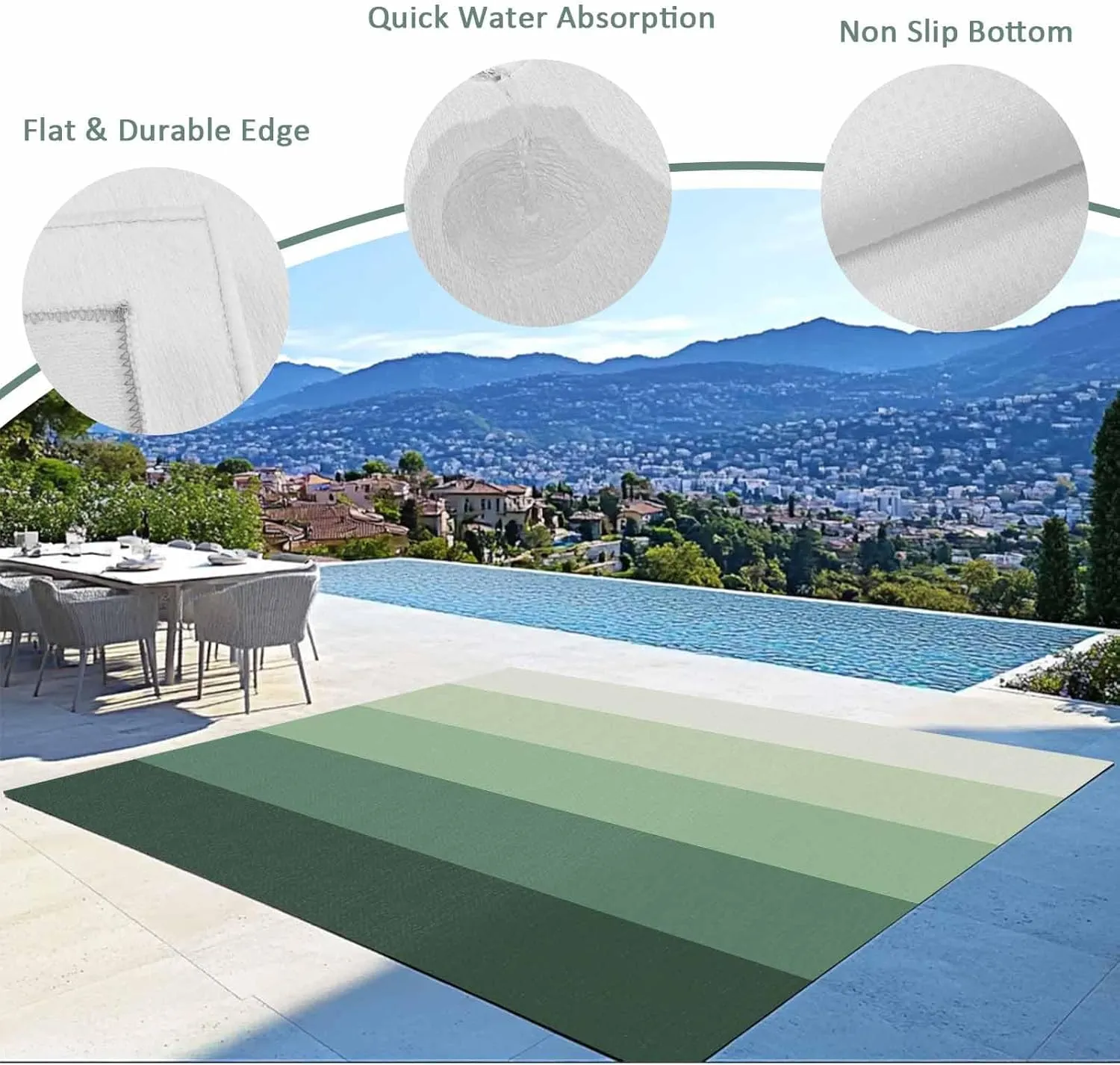 Green Grey Outdoor Patio Rug 6x9ft Large,Washable RV Camping Outside Area Runner Rug Mat,Geometric Onbre Stripes Minimalist Farmhouse Carpet for Picnic Backyard Deck Porch Balcony Beach & Indoor