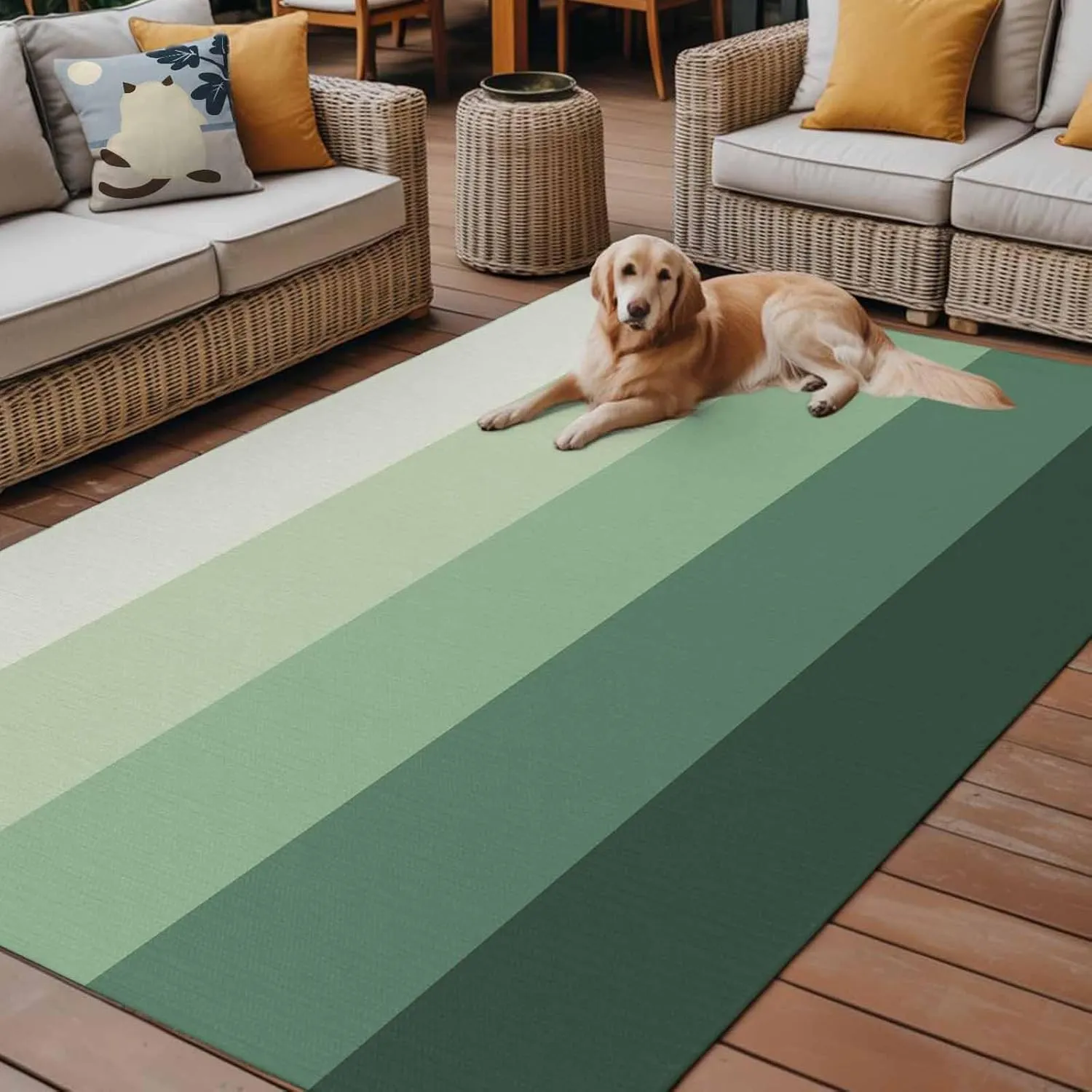 Green Grey Outdoor Patio Rug 6x9ft Large,Washable RV Camping Outside Area Runner Rug Mat,Geometric Onbre Stripes Minimalist Farmhouse Carpet for Picnic Backyard Deck Porch Balcony Beach & Indoor