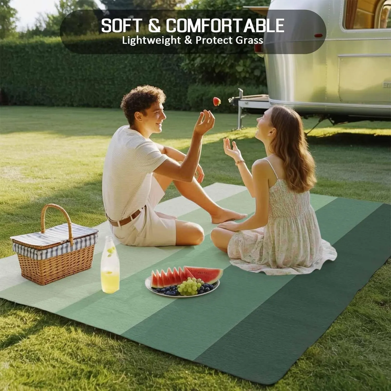 Green Grey Outdoor Patio Rug 6x9ft Large,Washable RV Camping Outside Area Runner Rug Mat,Geometric Onbre Stripes Minimalist Farmhouse Carpet for Picnic Backyard Deck Porch Balcony Beach & Indoor