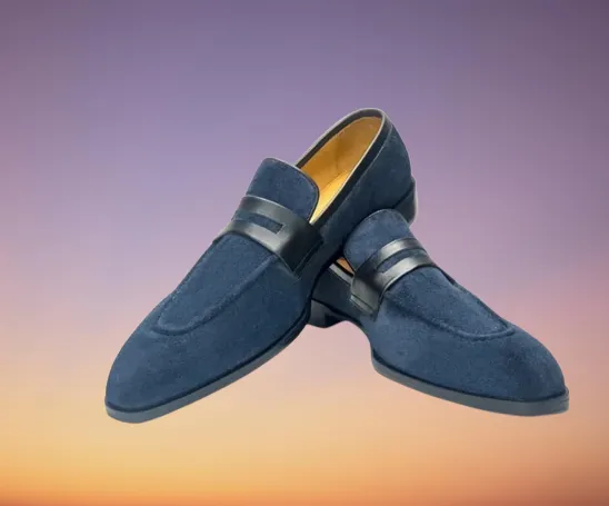 Handmade Two Tone Suede Loafer Moccasins for Men