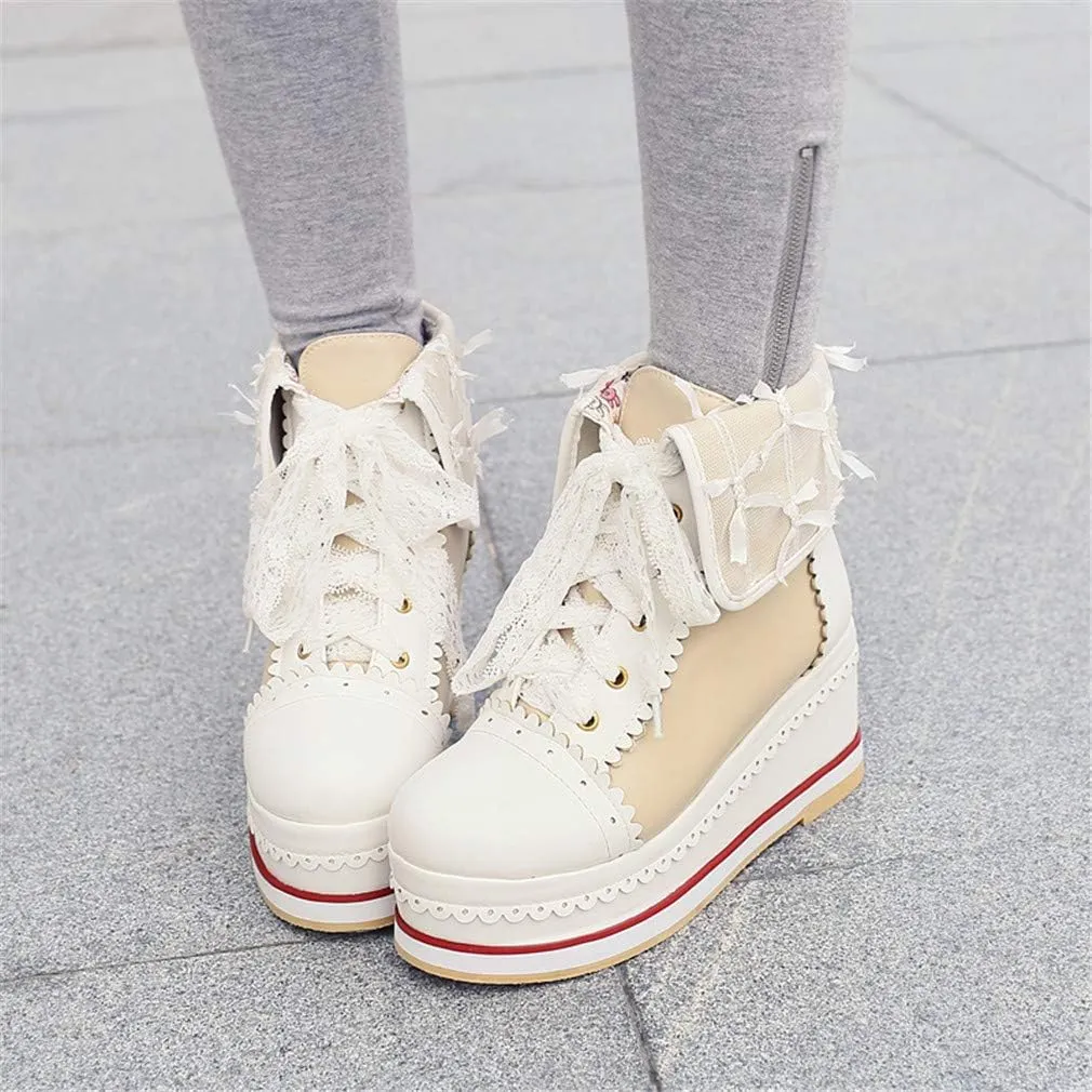 HILIB Women's Cute Lolita Boots Cosplay Brogue Wedge Boots