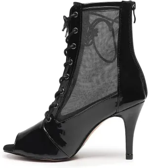 HIPPOSEUS Women's Net Yarn Latin Salsa Dance Booties Peep Toe Ballroom Ankle Boots Lace up Heels Class Dance Shoes