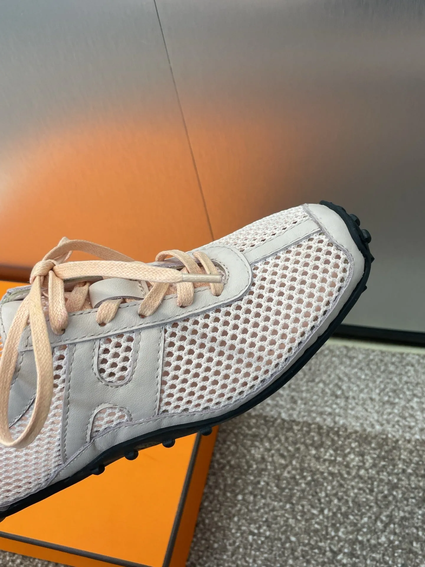 HM 25C Kiga sneaker Pink Pastel Crochet knit with Calfskin 208293
