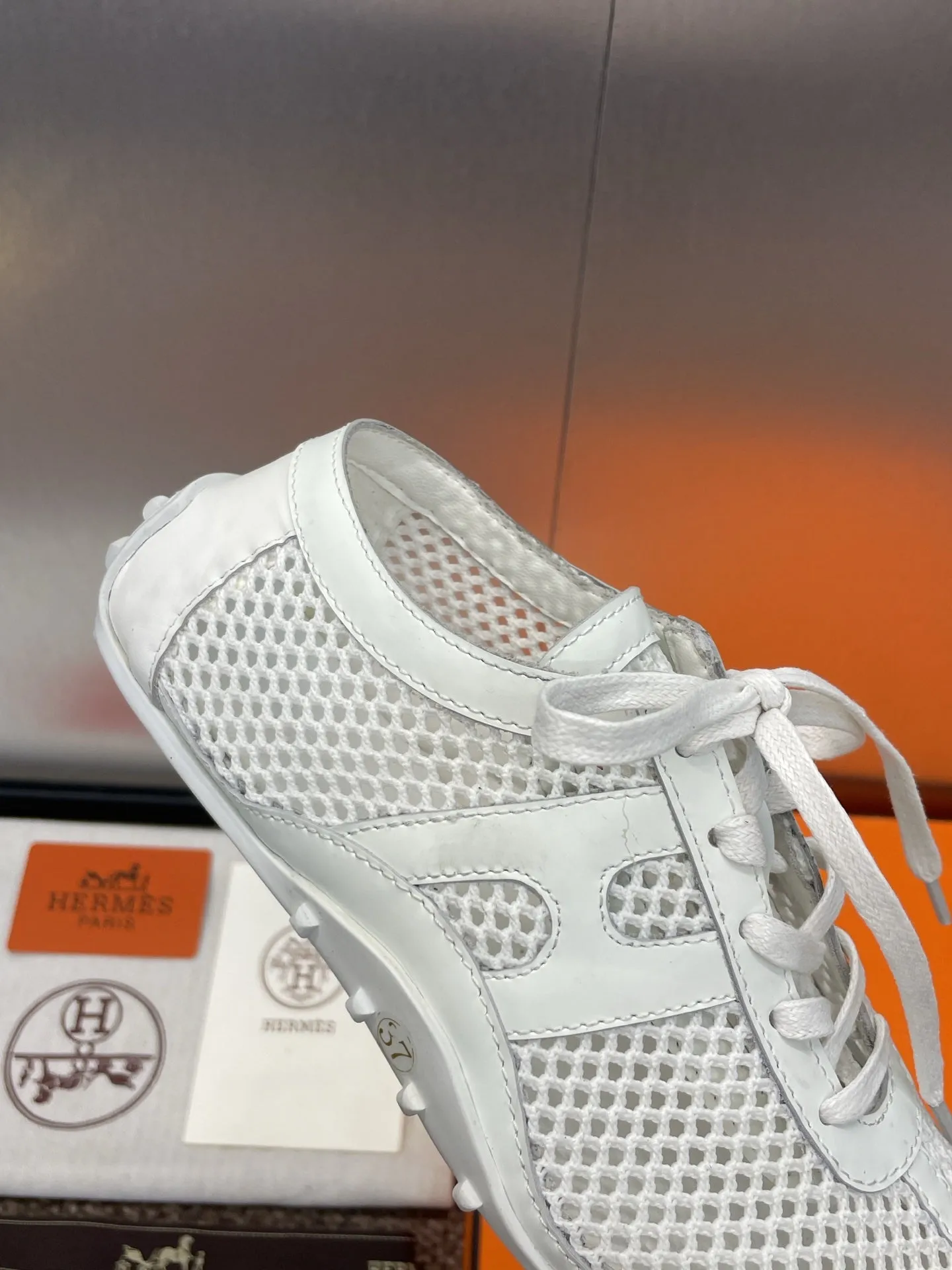 HM 25C Kiga sneaker White Crochet knit with Calfskin 208292