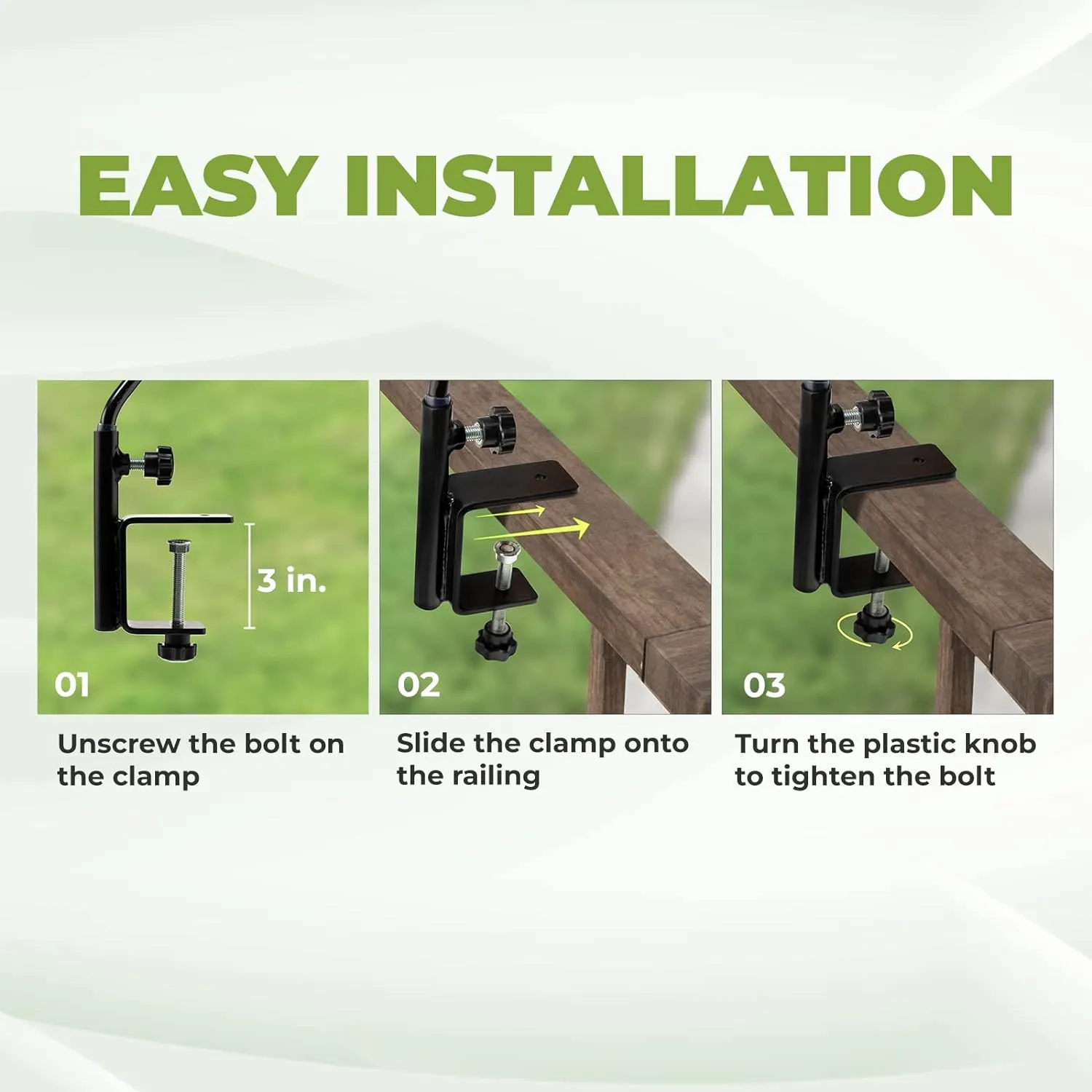 Idzo Deck Hook for Bird Feeder, 43in Deck Bird Feeder, Plant Hanger for Railing, 3in Non-Slip Clamp