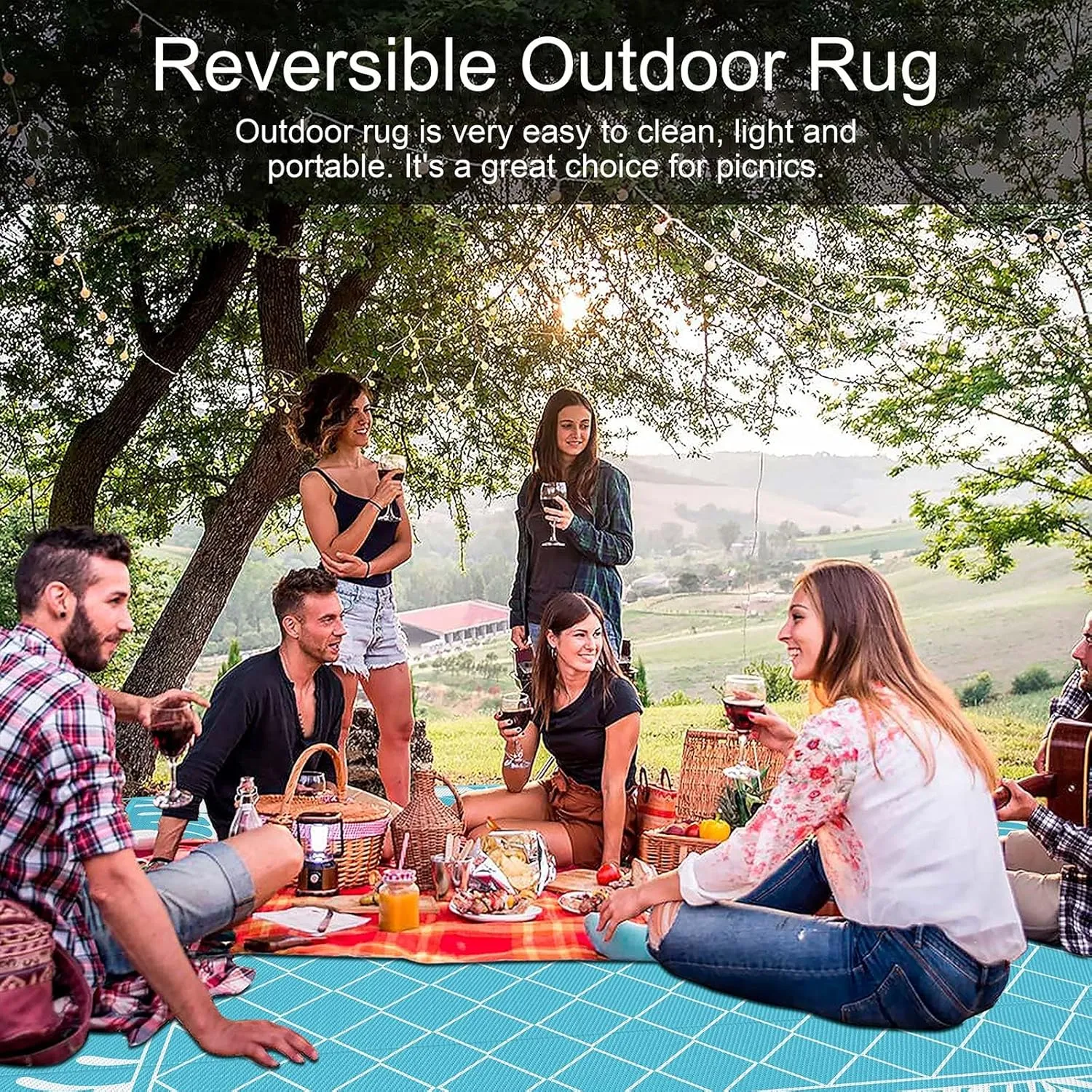 Ileading Outdoor Rug Carpet for Patio 8' x10' Waterproof Reversible Plastic Straw Rug Portable Outside Area Rug Camping Mat for Patio, Clearance, Balcony, Picnic, Pool, Beach, RV, Deck, Teal