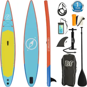 Inflatable Stand Up Paddle Board with SUP Accessories & Backpack. Paddle Boards for Adults. Non-Slip Deck, Wide Stance, Bottom Fin, Double Action Pump (SP032)