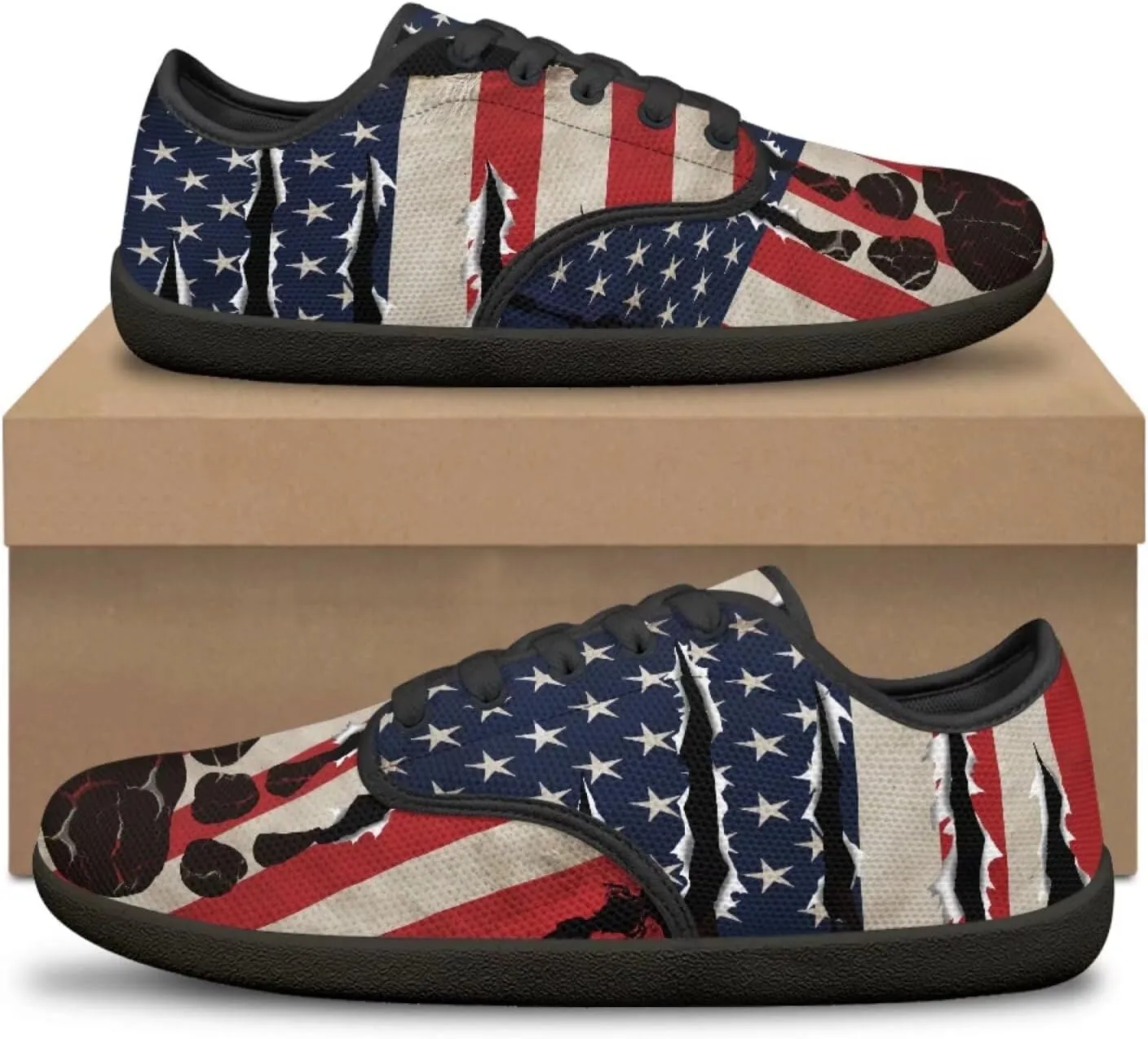 Jeiento American Flag Hike Barefoot Shoes with Wide Toe Box for Men Patriots, Non-Slip
