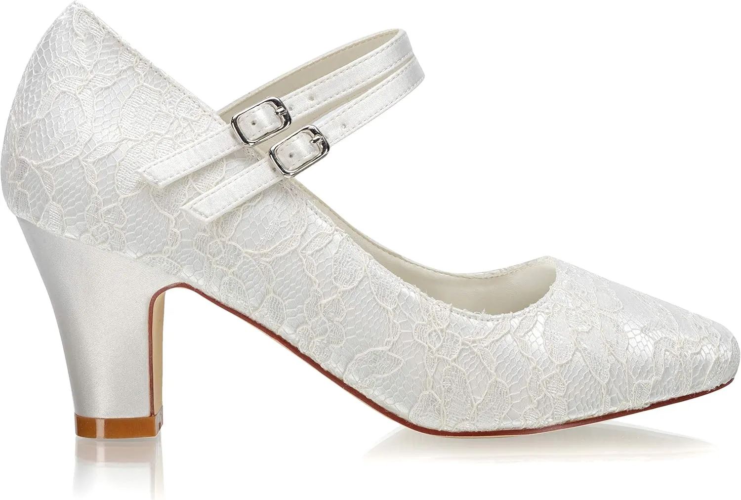 JIAJIA 62314 Women's Bridal Shoes Closed Toe 2.75'' Block Mid Heel Lace Satin Pumps Wedding Shoes