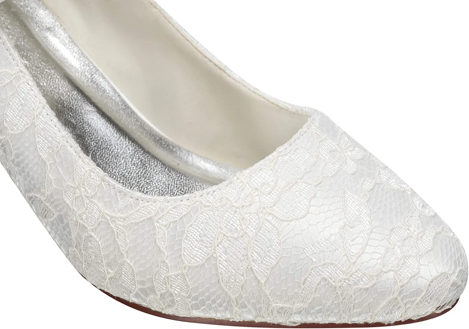 JIAJIA 62314 Women's Bridal Shoes Closed Toe 2.75'' Block Mid Heel Lace Satin Pumps Wedding Shoes