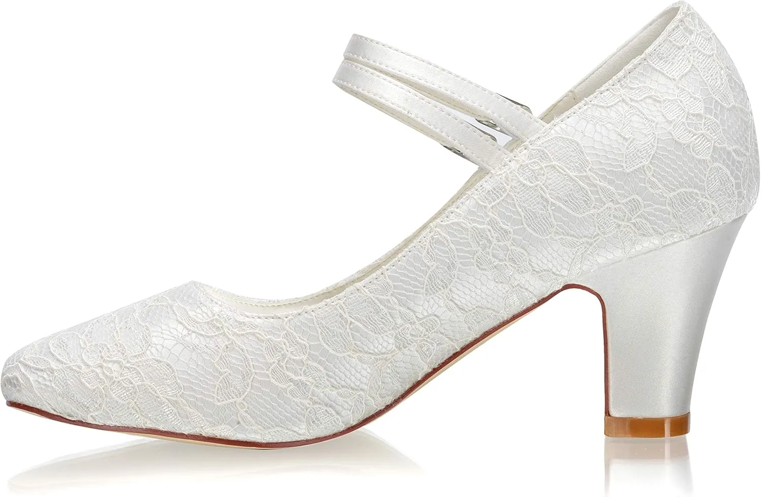 JIAJIA 62314 Women's Bridal Shoes Closed Toe 2.75'' Block Mid Heel Lace Satin Pumps Wedding Shoes