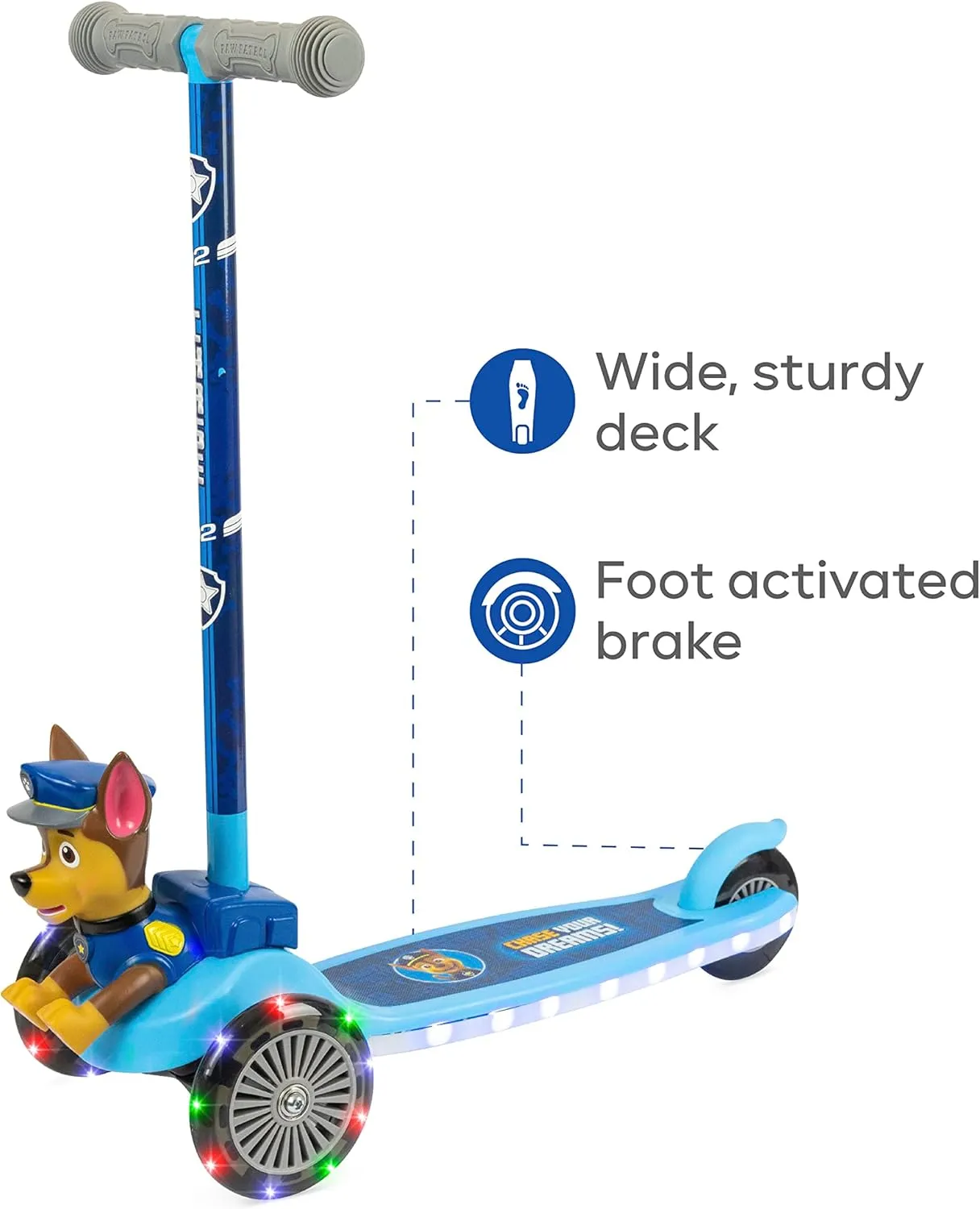 Kick Scooter for Kids, Self-Balancing 3 Wheeled Scooter with Light Up Wheels & Deck, Extra Wide Anti-Slip Deck, Rear Brake, Lean to Steer, Lightweight Design, for Kids 3 and Up, 75 LB Limit