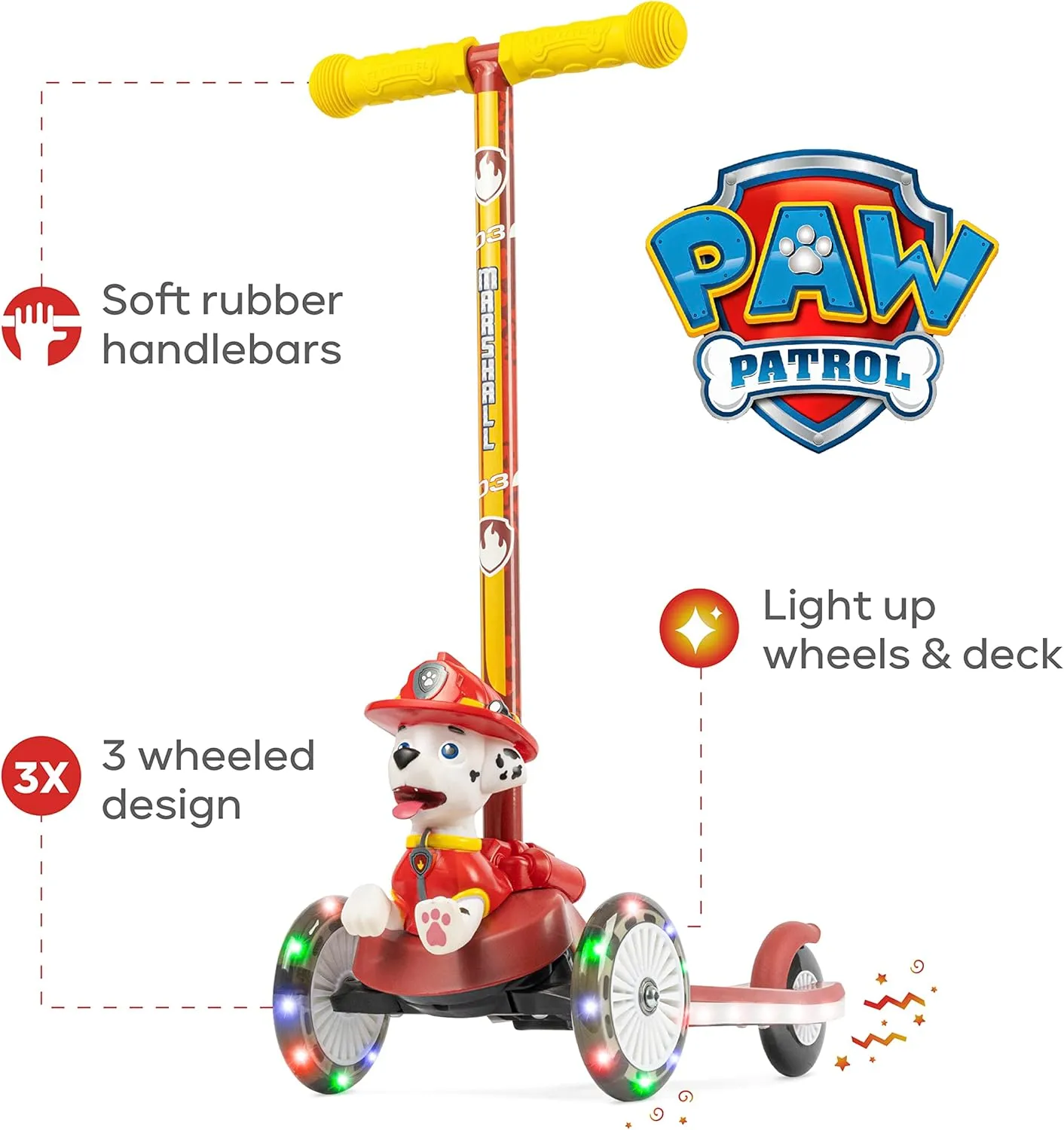 Kick Scooter for Kids, Self-Balancing 3 Wheeled Scooter with Light Up Wheels & Deck, Extra Wide Anti-Slip Deck, Rear Brake, Lean to Steer, Lightweight Design, for Kids 3 and Up, 75 LB Limit