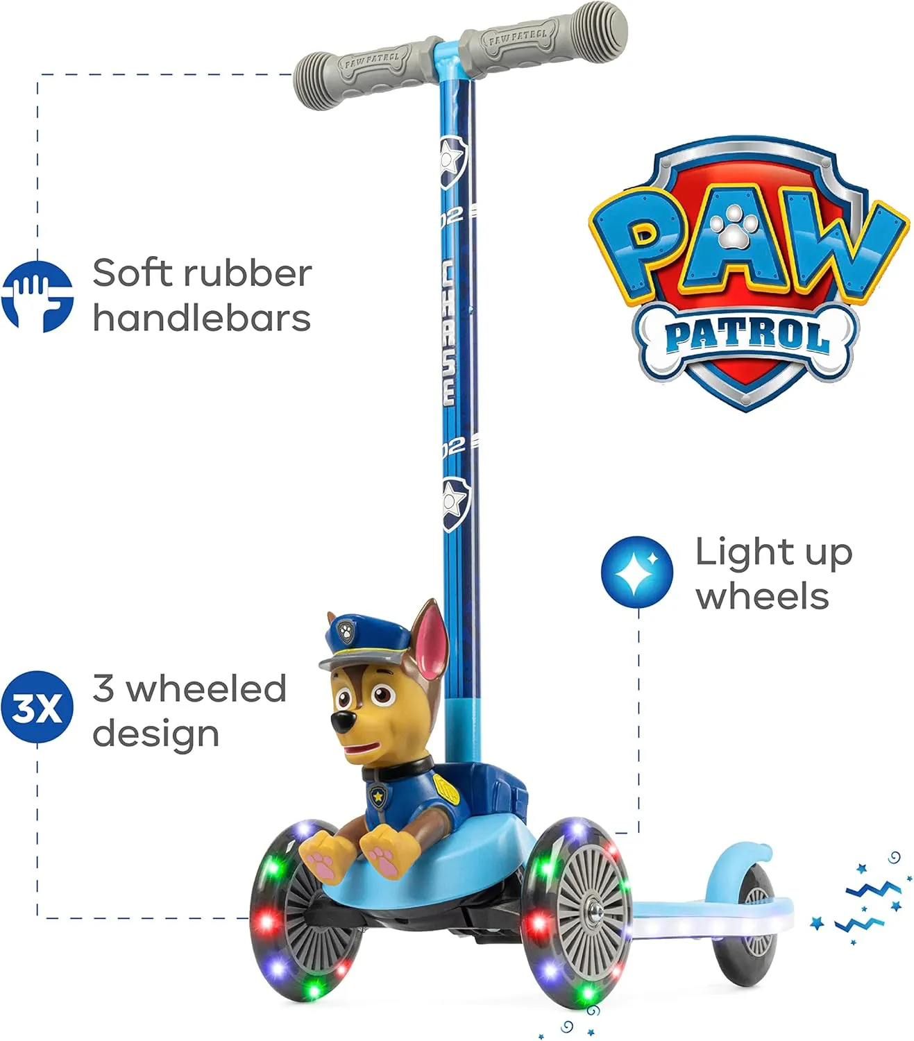 Kick Scooter for Kids, Self-Balancing 3 Wheeled Scooter with Light Up Wheels & Deck, Extra Wide Anti-Slip Deck, Rear Brake, Lean to Steer, Lightweight Design, for Kids 3 and Up, 75 LB Limit