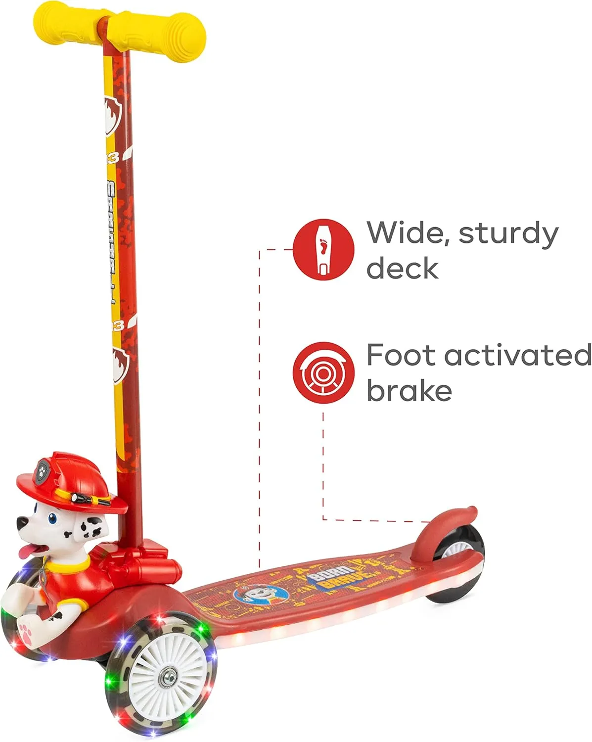 Kick Scooter for Kids, Self-Balancing 3 Wheeled Scooter with Light Up Wheels & Deck, Extra Wide Anti-Slip Deck, Rear Brake, Lean to Steer, Lightweight Design, for Kids 3 and Up, 75 LB Limit