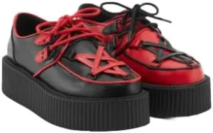 Killstar Hexellent Creepers Gothic Pentagram Mismatch Platform Punk - US 6 Black/Red