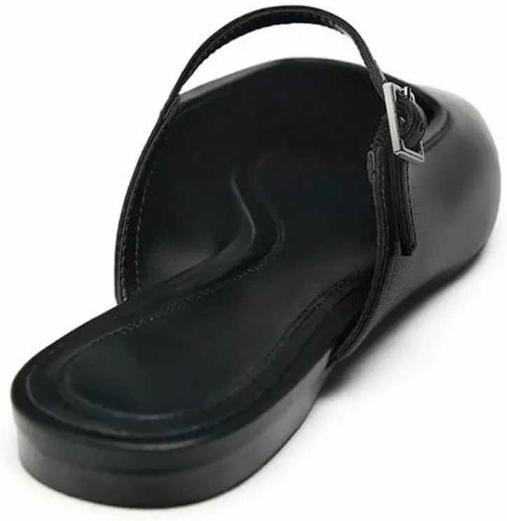 Kluolandi Flat Mules for Women Square Toe Mule Ballet Flats with Strap Comfortable Closed Toe Slides Shoes