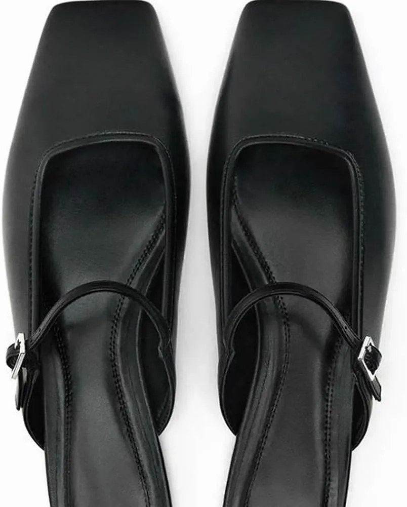 Kluolandi Flat Mules for Women Square Toe Mule Ballet Flats with Strap Comfortable Closed Toe Slides Shoes