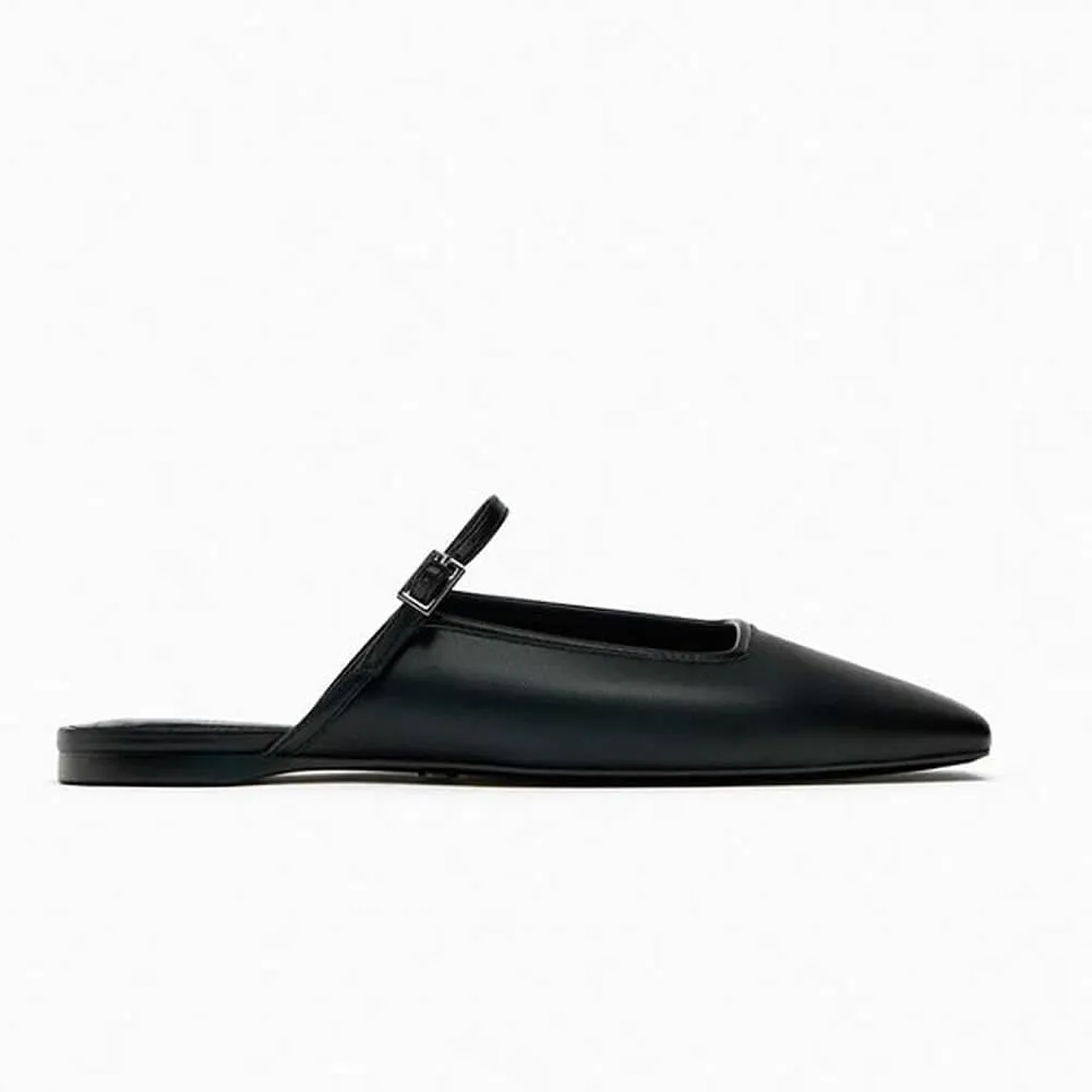 Kluolandi Flat Mules for Women Square Toe Mule Ballet Flats with Strap Comfortable Closed Toe Slides Shoes