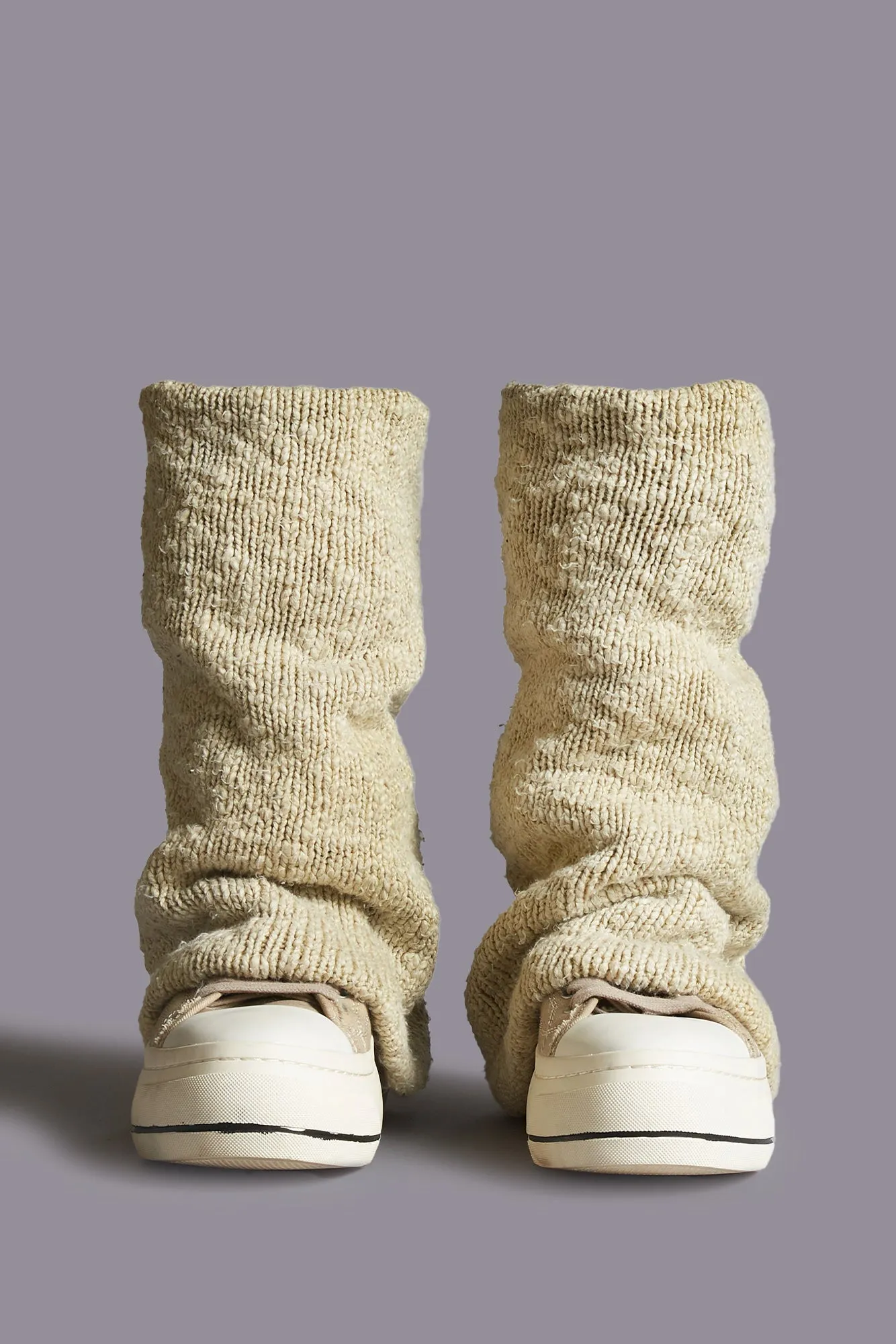 KURT HIGH TOP SNEAKER WITH WARMER - LIGHT KHAKI PLAIN KNIT