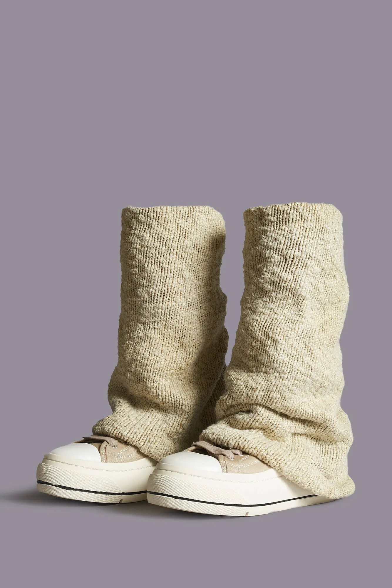 KURT HIGH TOP SNEAKER WITH WARMER - LIGHT KHAKI PLAIN KNIT