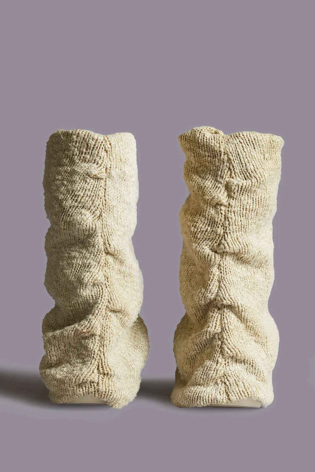 KURT HIGH TOP SNEAKER WITH WARMER - LIGHT KHAKI PLAIN KNIT