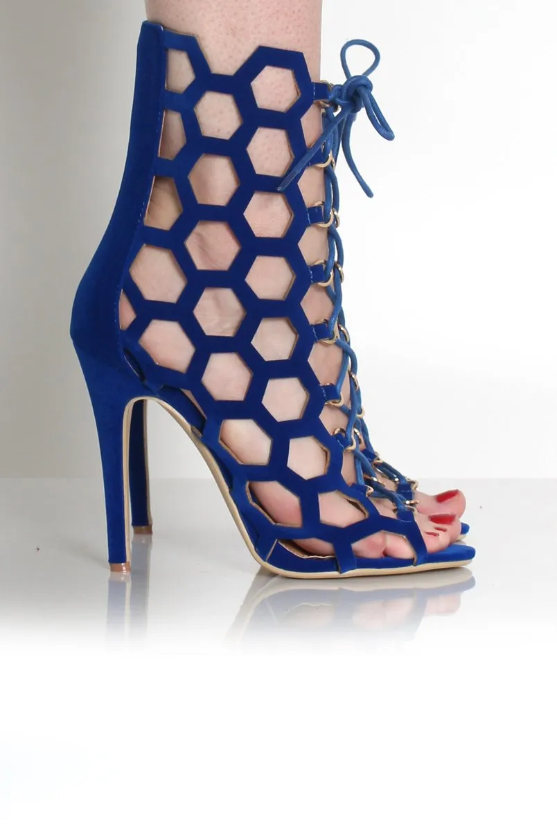 Lace Caged Up Suede Heels Seasonal sale Comprehensive selection Blue Bella