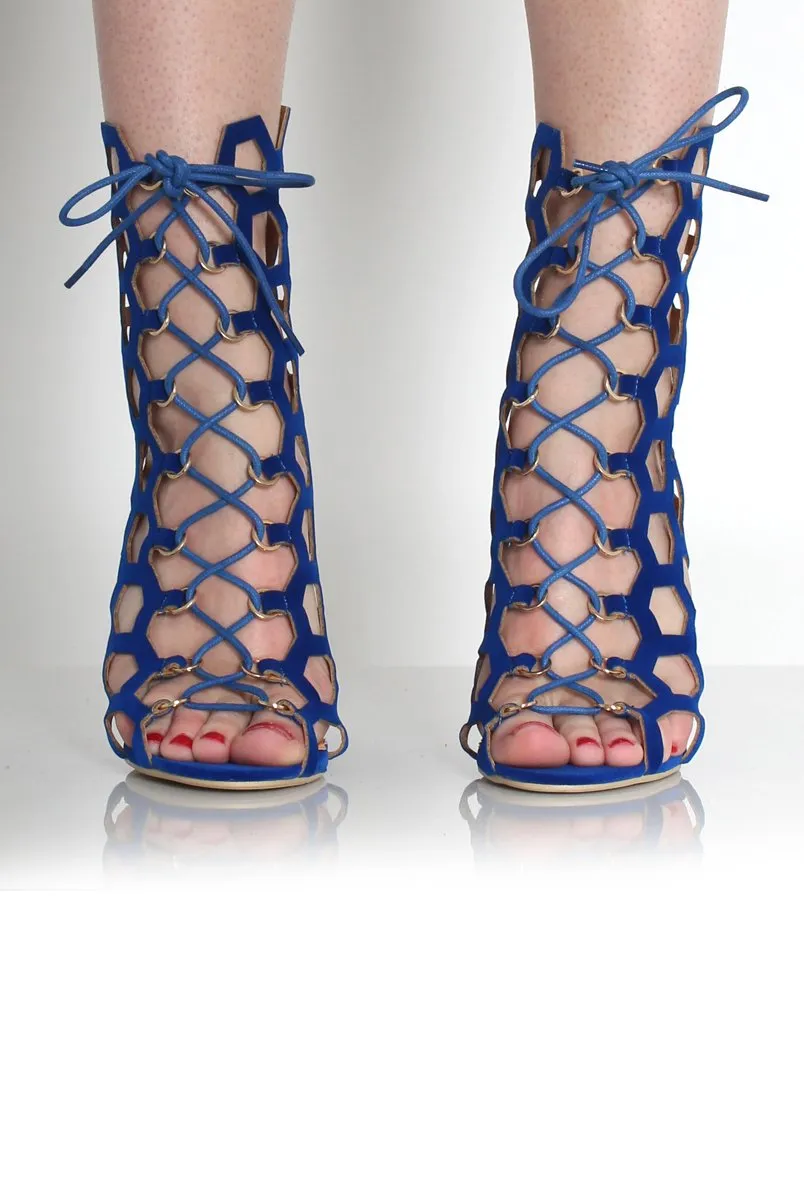 Lace Caged Up Suede Heels Seasonal sale Comprehensive selection Blue Bella
