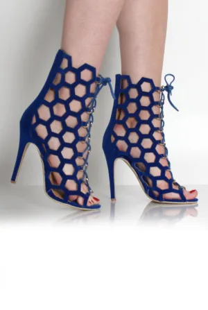 Lace Caged Up Suede Heels Seasonal sale Comprehensive selection Blue Bella