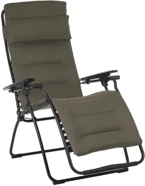 Lafuma Futura Air Comfort Zero Gravity Steel Frame Padded Recliner Folding Outdoor Patio Relaxation Chair with Cushion, Taupe Gray