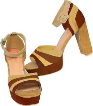 LEHOOR Women Rainbow High Chunky Heel Sandals Platform Round Peep Toe Ankle Strap Pumps Suede 4 Inch Block Heel Multicolor Buckle Summer Heels Cute Sexy Dress Party Sandals 4-11 M US