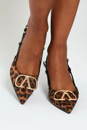 Leopard Print Square Vamp Slingback Mule Heel