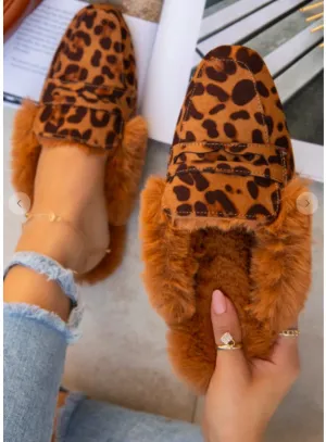 Lil' Leopard Fur Baby Mules