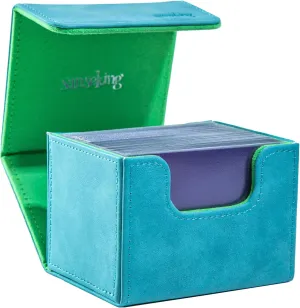 Magic Card Deck Box for MTG Single Deck Card Box fits 100  TCG Sleeved Cards Soft Leather Card Box Top loading Card Boxes Magic Gift for MTG TCG CCG (Horizontal,Cyan)