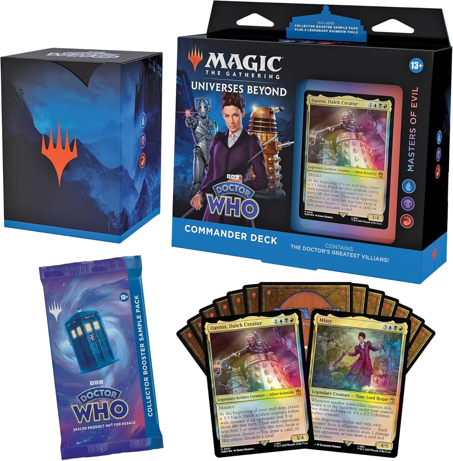 Magic: The Gathering Doctor Who Commander Deck - Masters of Evil (100-Card Deck, 2-Card Collector Booster Sample Pack   Accessories)